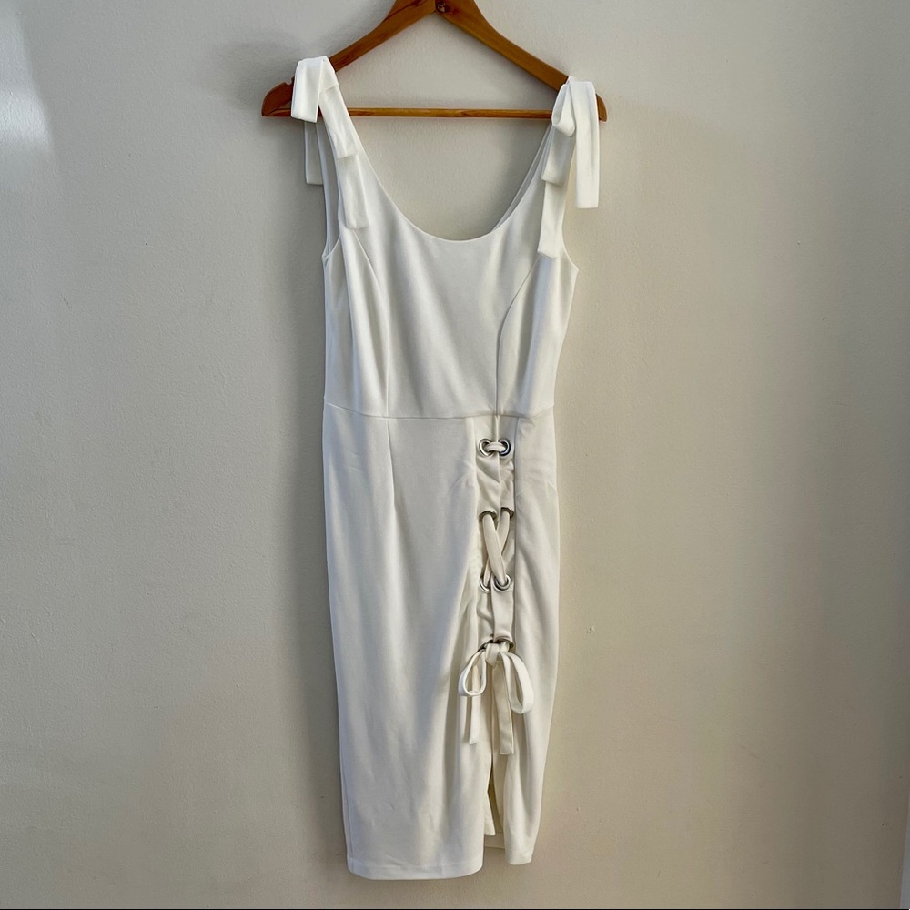 Venus White Lace Up Detail Sleeveless Dress Size S